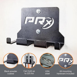 PRx Performance Three Barbell Storage Wall Mounted Hanging 3 Bar Holder USA Made American Black Powder Coated Space Saving Commercial or Home Gym Workout Fitness Equipment Garage Accessory Rack